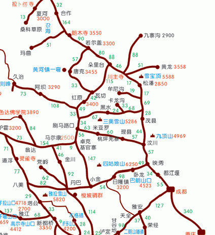 成都到米亚罗线路图